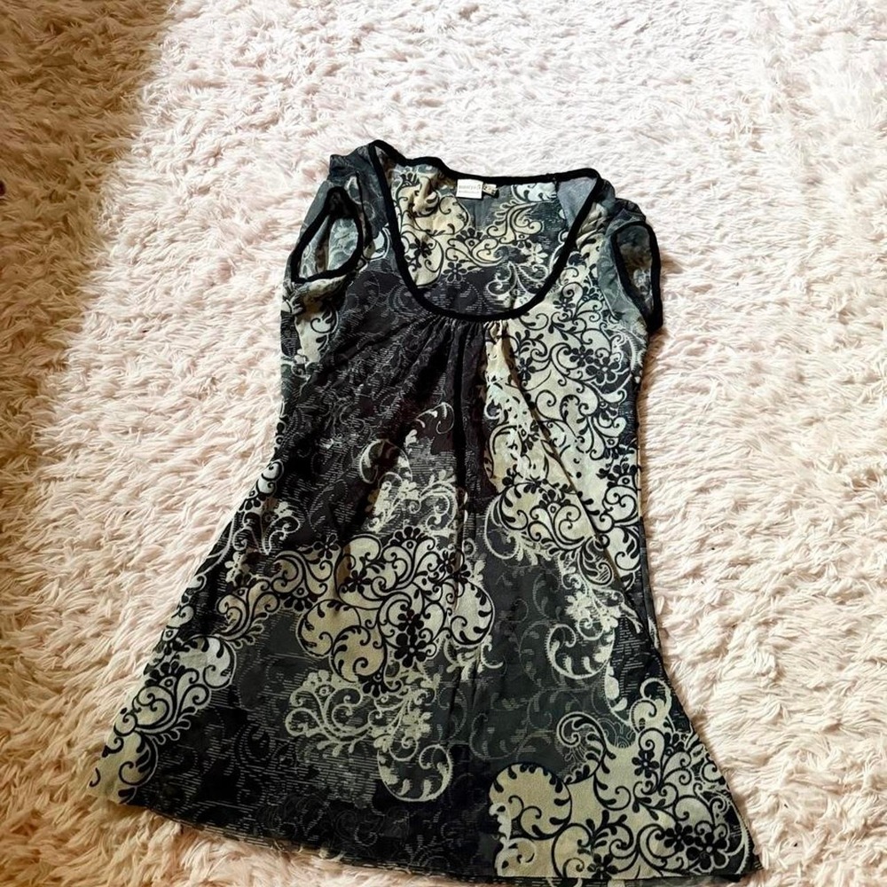 Vintage Y2K Whimsygoth Floral Paisley Mesh Flowy Top Womens S Ethereal Grunge
